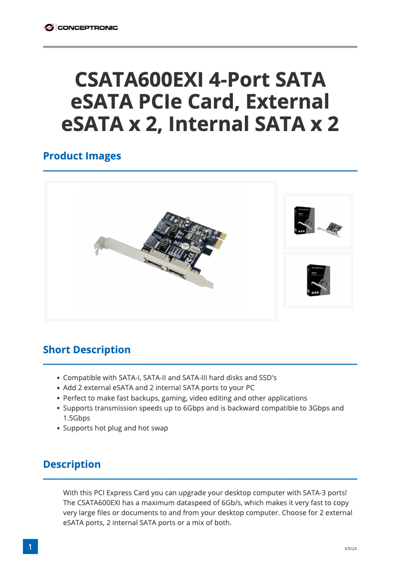 Page 1 de la notice Manuel utilisateur Conceptronic CSATA600EXI