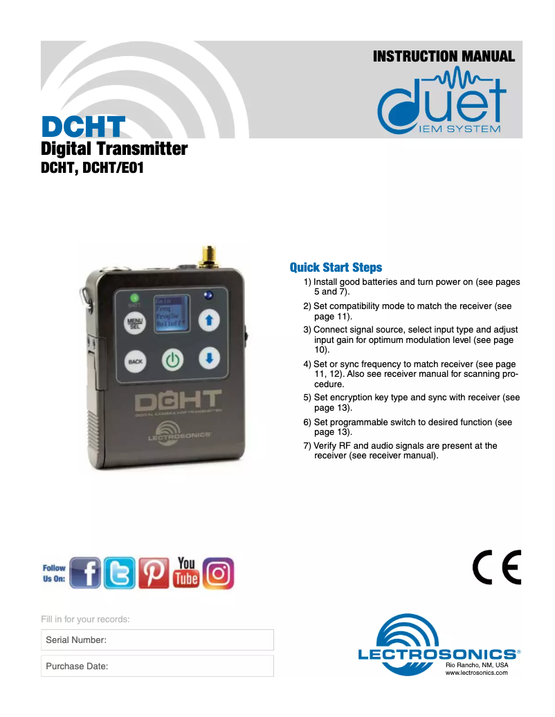 Page n°1 - Manuel utilisateur Lectrosonics DCHT