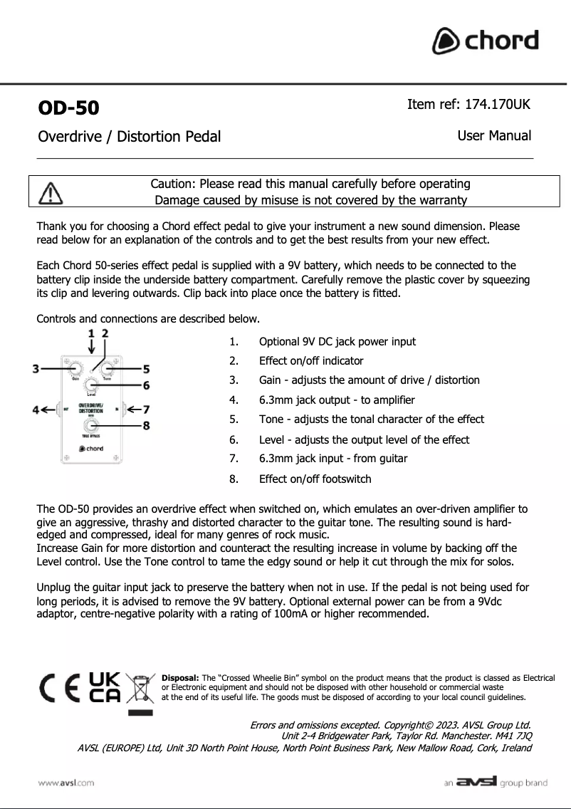 Page n°1 - Manuel utilisateur Chord OD-50