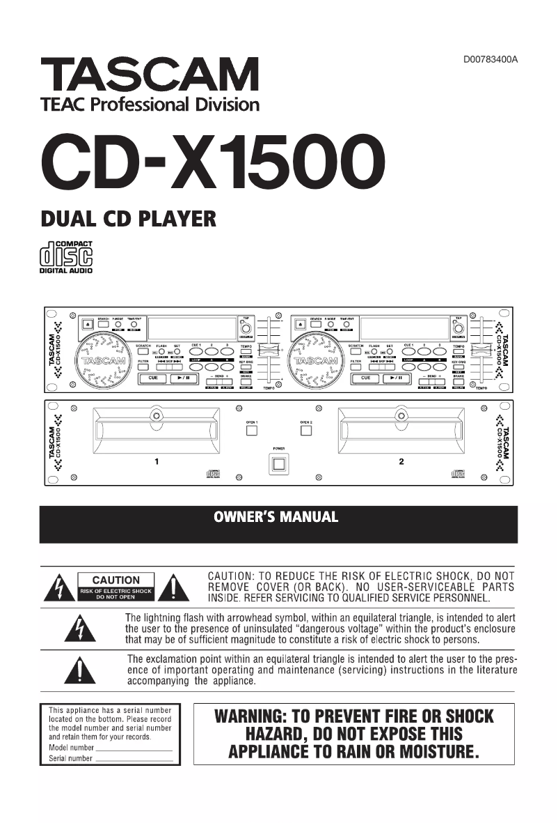 Página 1 del manual Manual de usuario Tascam CD-X1500