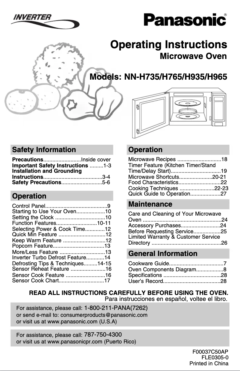 Page 1 de la notice Manuel utilisateur Panasonic NN-H765BF