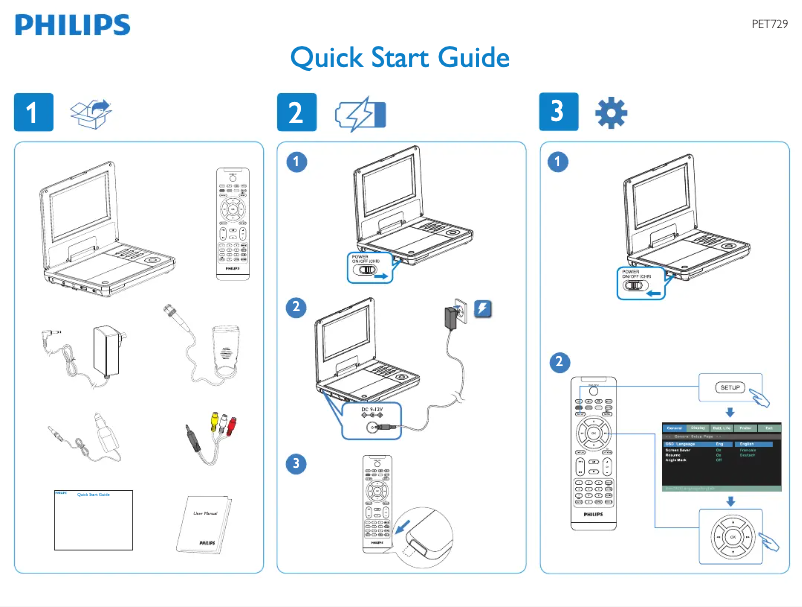 Page 1 of the manual Quick Start Guide Philips PET729
