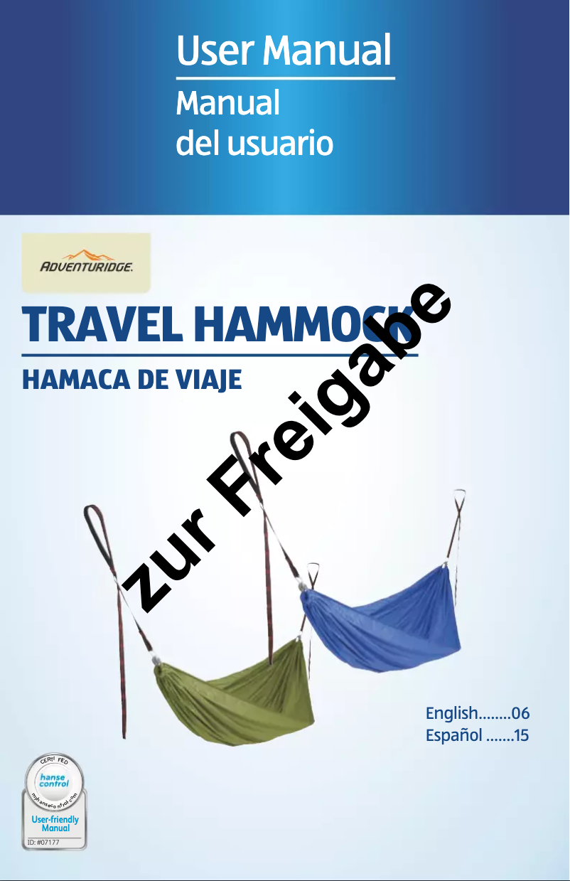 Page n°1 - Manuel utilisateur Adventuridge Travel Hammock 96124