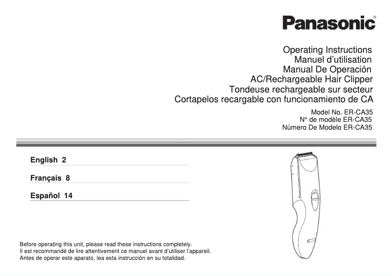 Page n°1 - Manuel utilisateur Panasonic ER-CA35-K