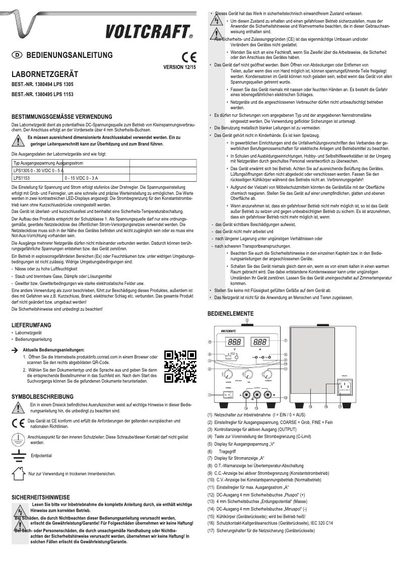 Page 1 de la notice Manuel utilisateur Voltcraft LPS1153