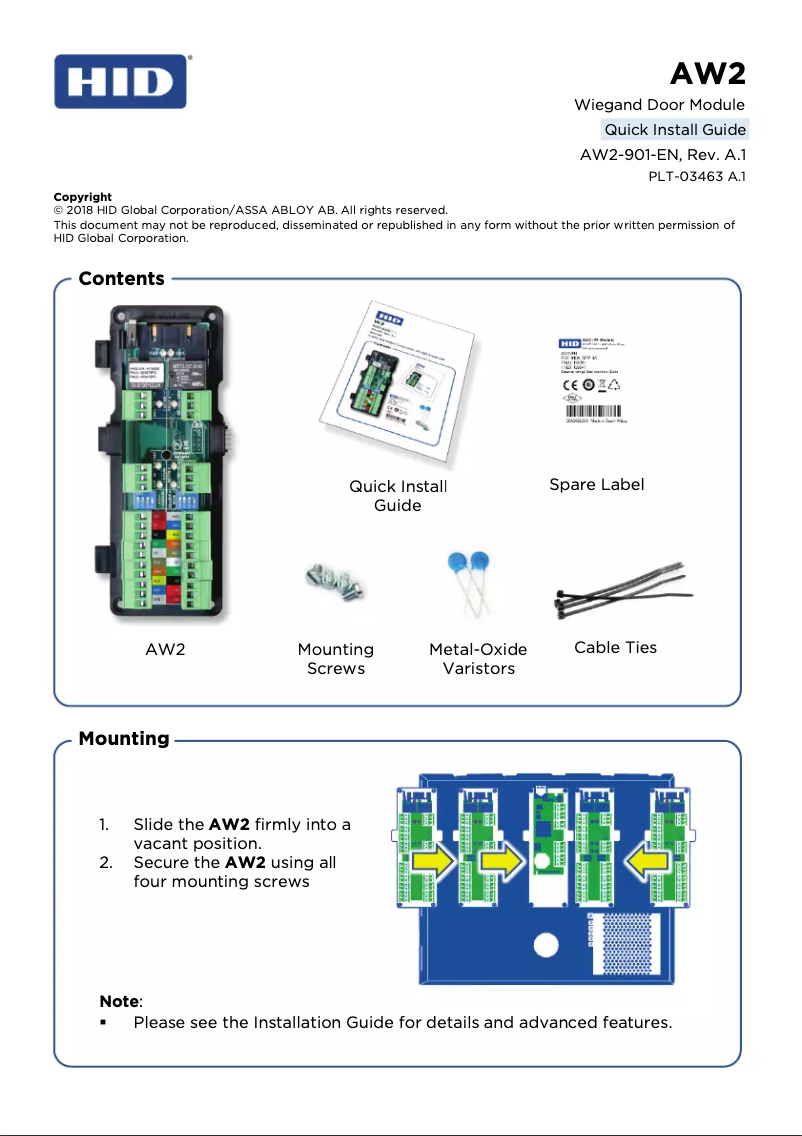Page 1 de la notice Manuel utilisateur HID Identity AW2