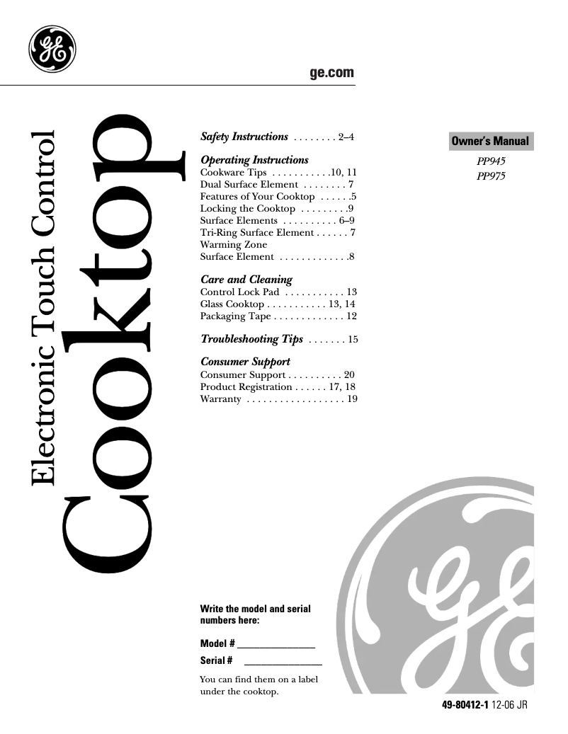 Página 1 del manual Manual de instrucciones GE Profile PP945BMBB