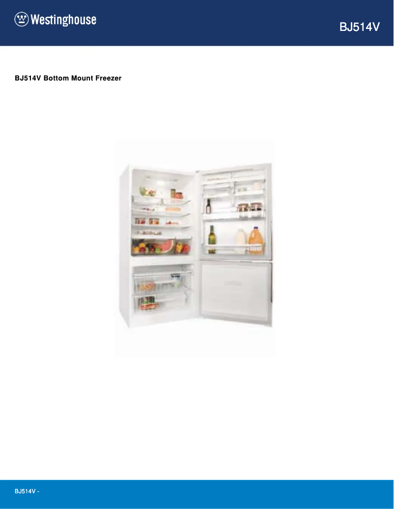 Page 1 de la notice Fiche technique Westinghouse BJ514V