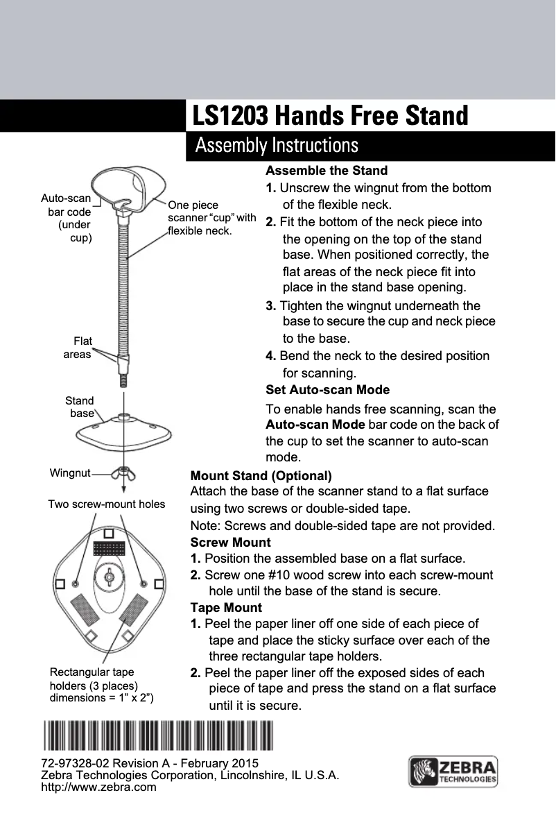 Page 1 de la notice Instructions / montage Zebra LS1203