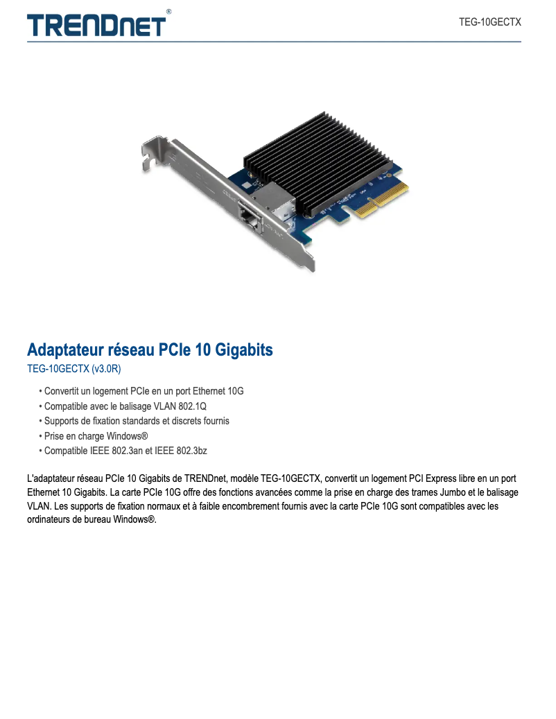 Page 1 de la notice Fiche technique TRENDnet TEG-10GECTX