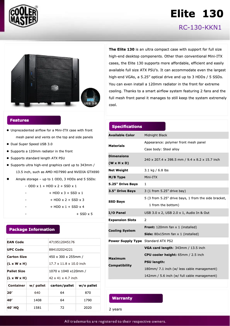 Page n°1 - Fiche technique Cooler Master Elite 130