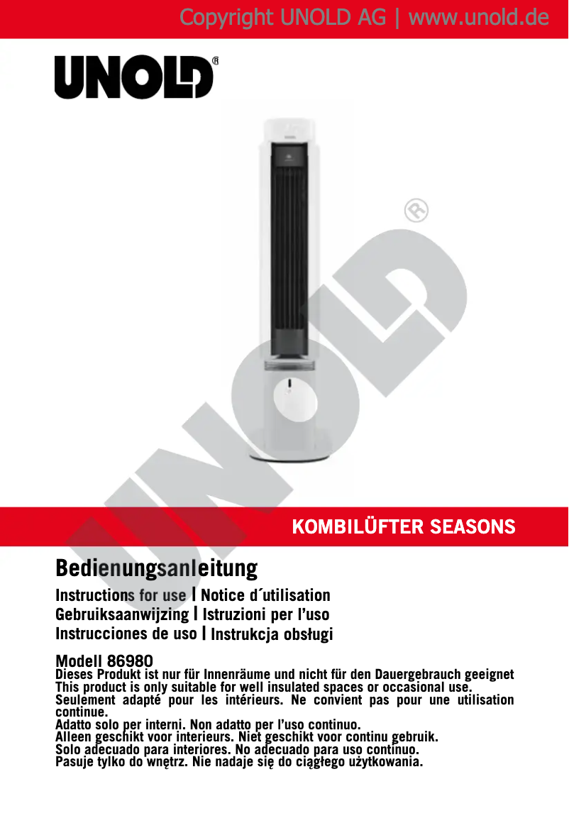 Image de la première page du manuel de l'appareil Seasons 86980