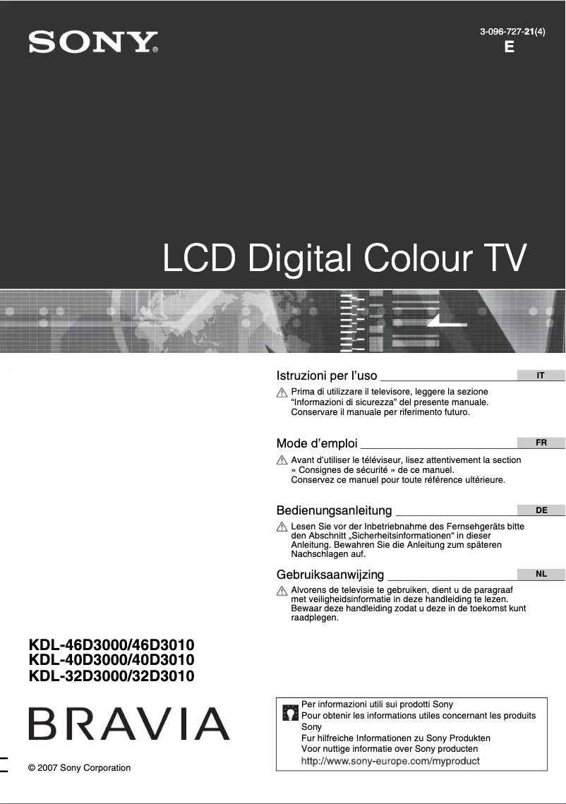 Image de la première page du manuel de l'appareil Bravia KDL-32D3000E