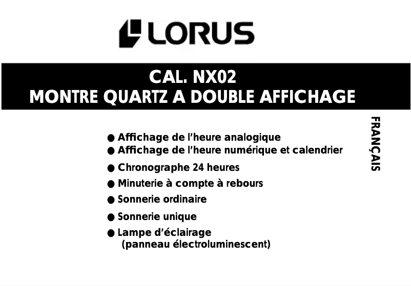 Page n°1 - Manuel utilisateur Lorus NX02
