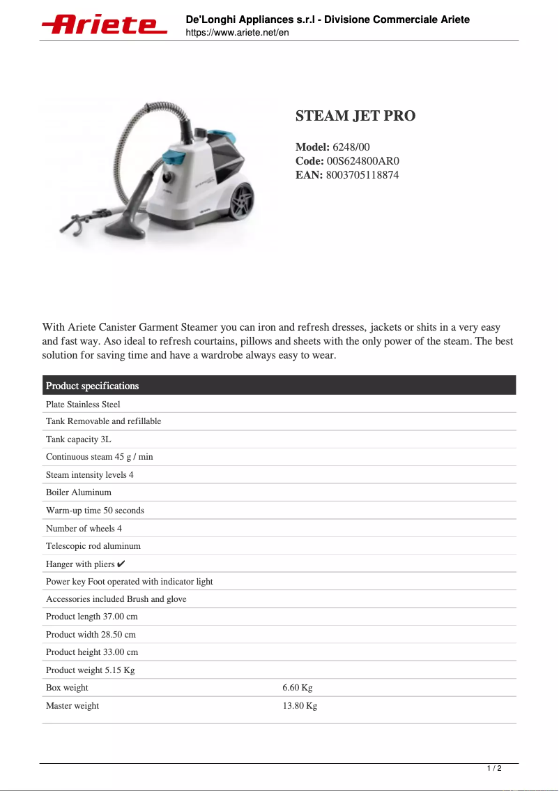 Image de la première page du manuel de l'appareil Steam Jet Pro 6248