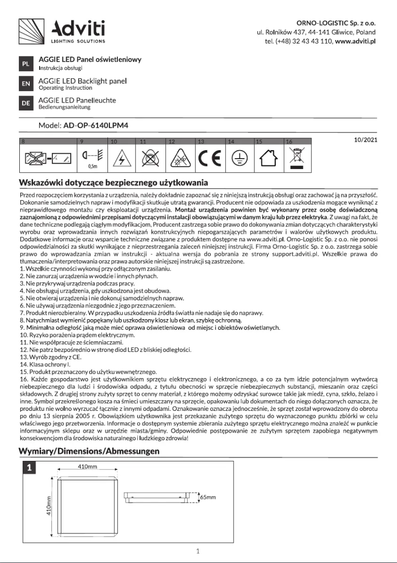 Page 1 de la notice Manuel utilisateur Adviti AD-OP-6140LPM4