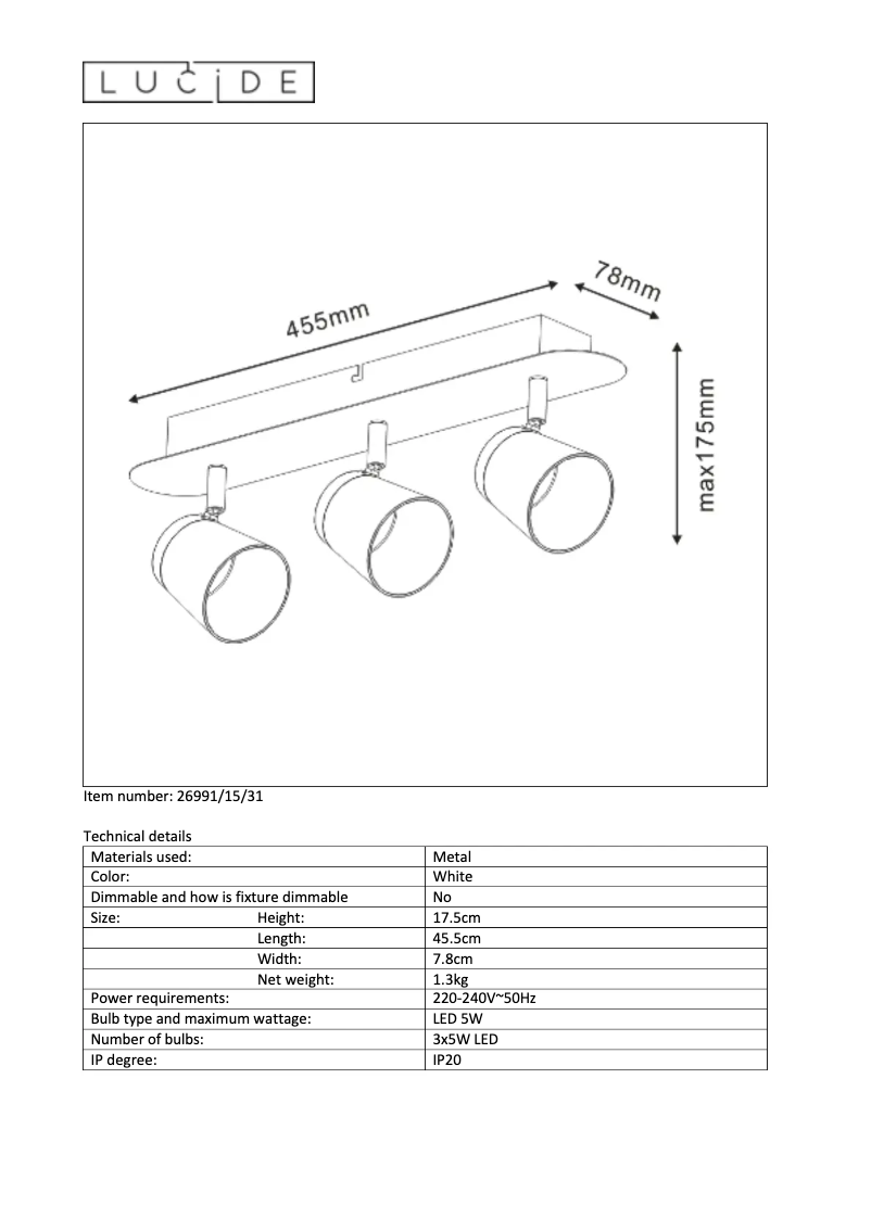 Page 1 de la notice Manuel utilisateur Lucide HELOÏSE-LED