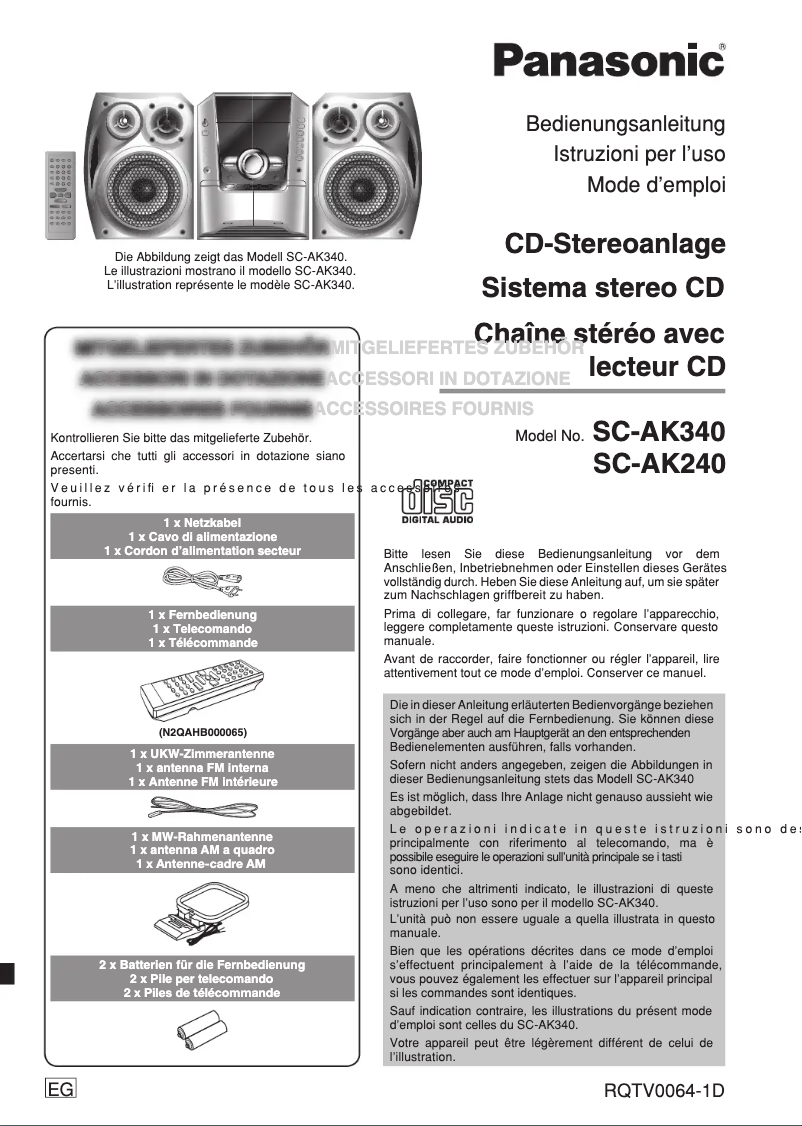 Page 1 de la notice Manuel utilisateur Panasonic SC-AK240