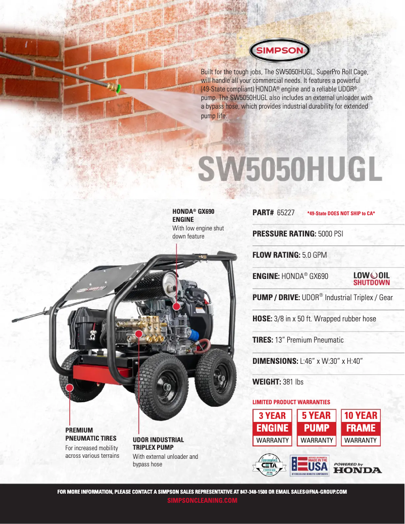 Page 1 de la notice Fiche technique Simpson SuperPro SW5050HUGL-S