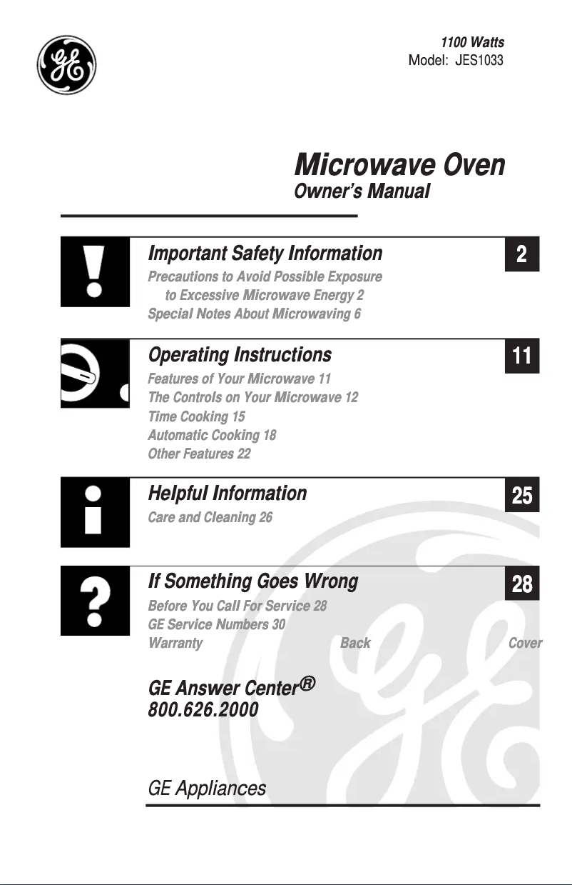 Page 1 de la notice Manuel utilisateur GE JES1033WB