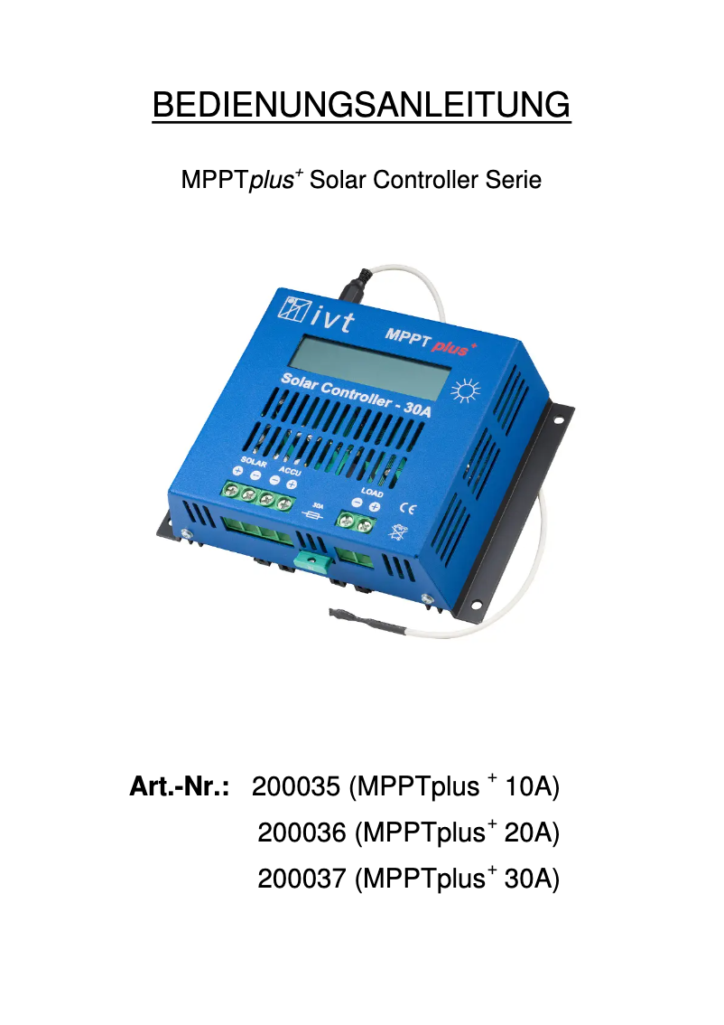 Page n°1 - Manuel utilisateur IVT MPPTplus 10A