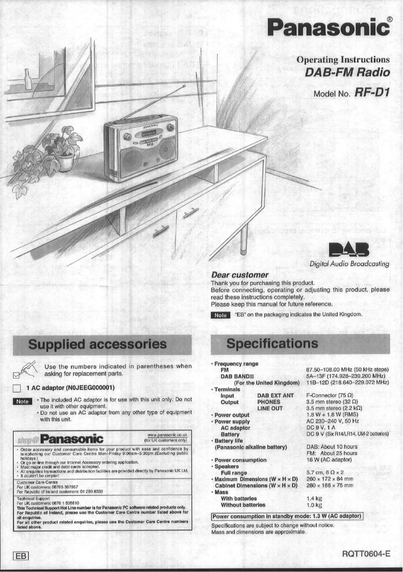 Page 1 de la notice Manuel utilisateur Panasonic RF-D1