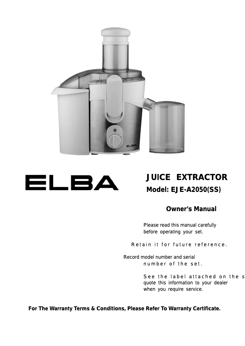Page 1 de la notice Manuel utilisateur Elba EJE-A2050(SS)