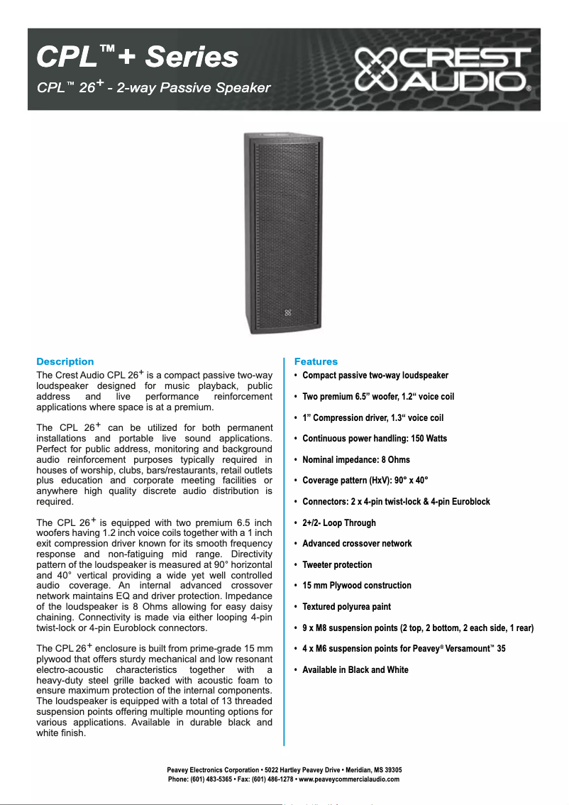 Page n°1 - Fiche technique Crest Audio CPL 26+