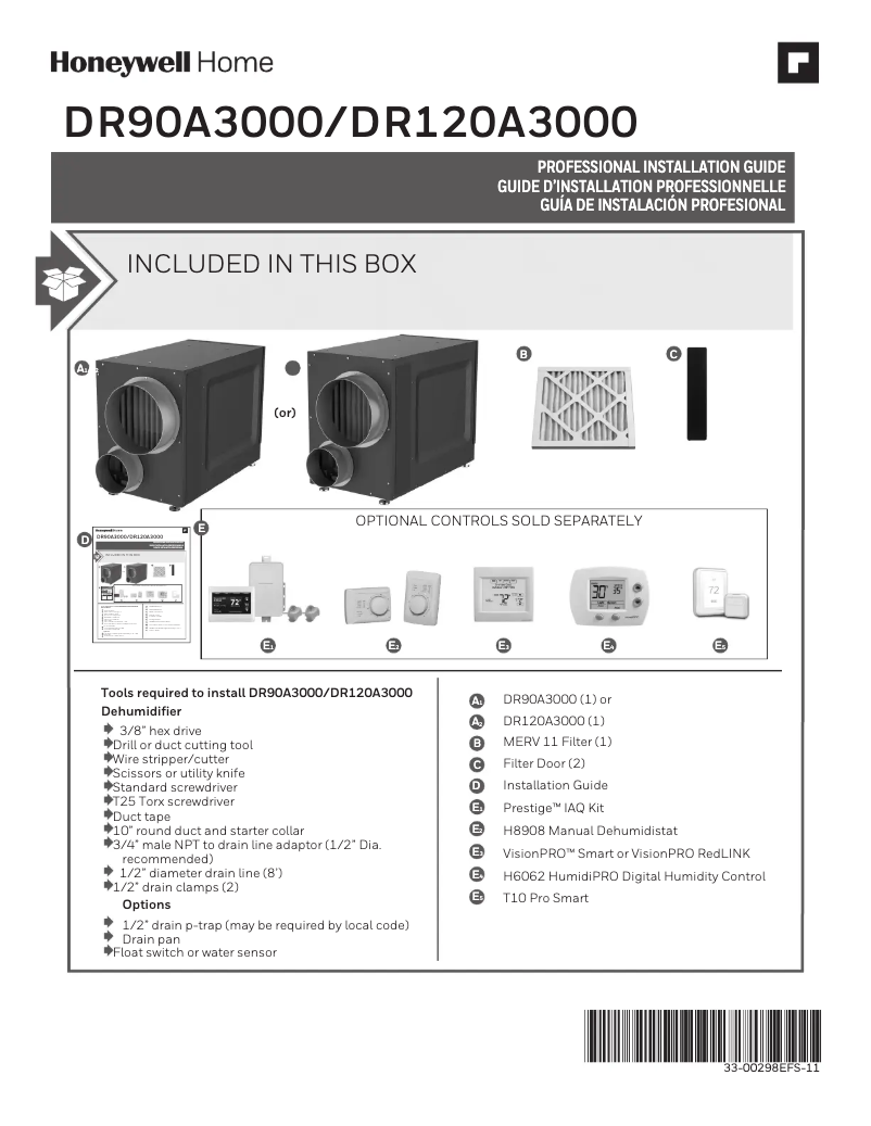 Page 1 de la notice Manuel utilisateur Honeywell DR90A3000