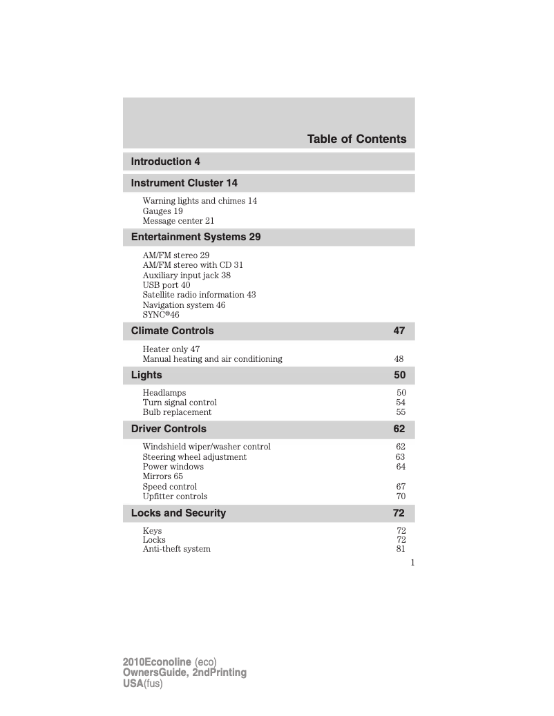 Page n°1 - Manuel utilisateur Ford E-450 (2010)