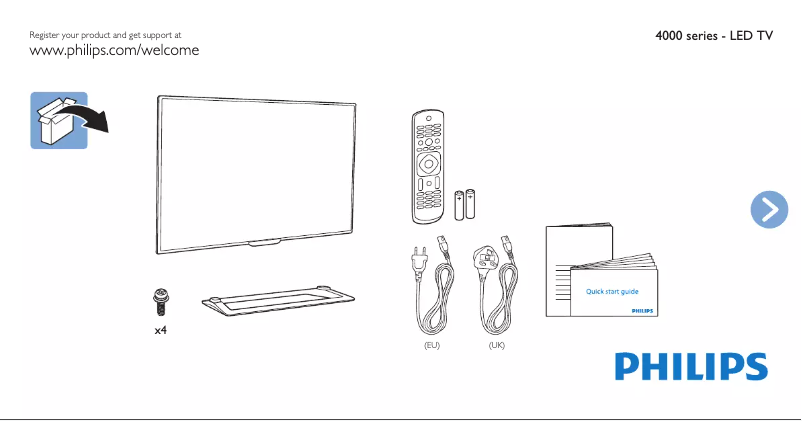 Page 1 de la notice Guide de démarrage rapide Philips 4000 series 50PFH4009