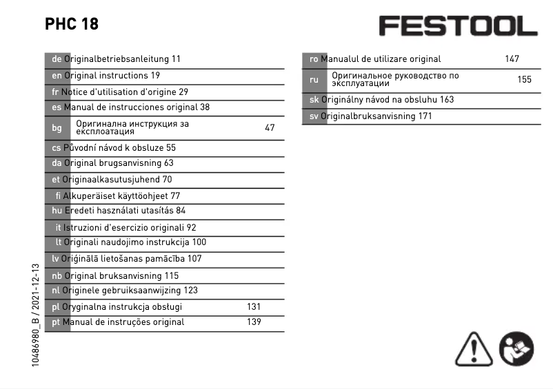 Image de la première page du manuel de l'appareil PHC 18