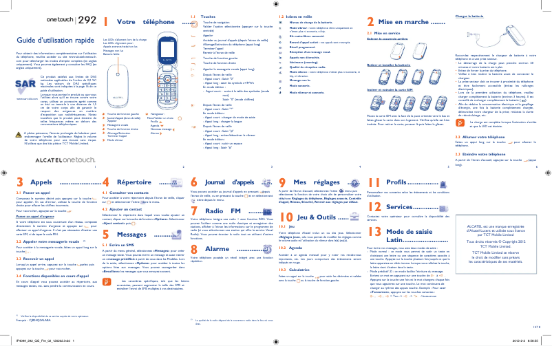 Page n°1 - Manuel utilisateur Alcatel One Touch 292