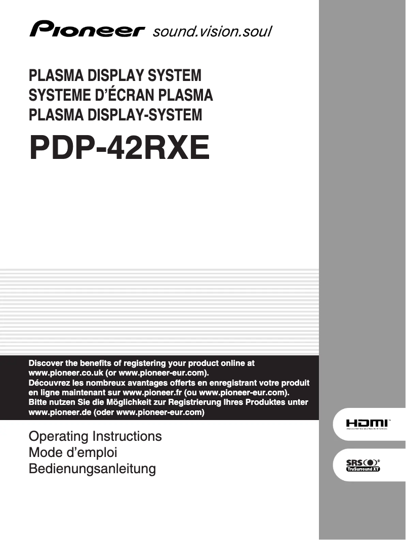 Page n°1 - Manuel utilisateur Pioneer PDP-42RXE