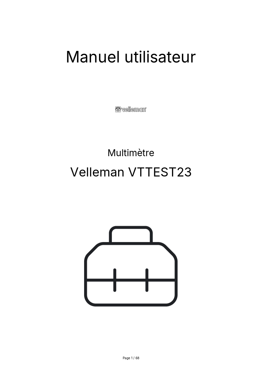 Page n°1 - Manuel utilisateur Velleman VTTEST23