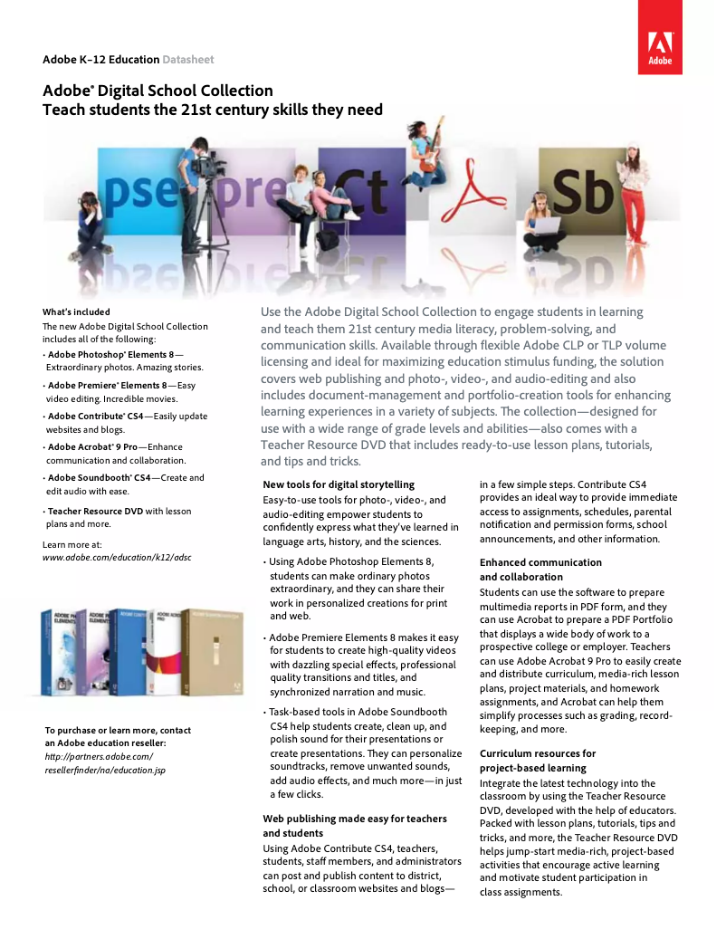 Page 1 de la notice Manuel utilisateur Adobe Digital School Col 8.0