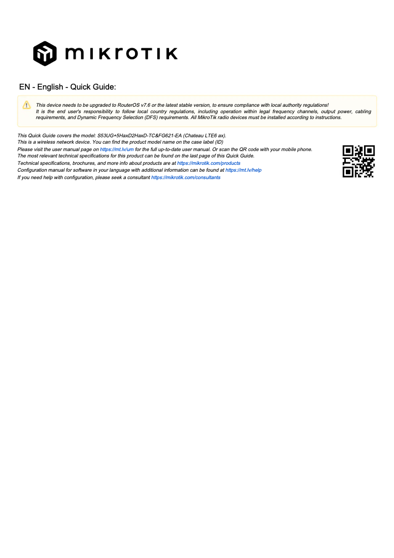 Image de la première page du manuel de l'appareil Chateau LTE6 ax