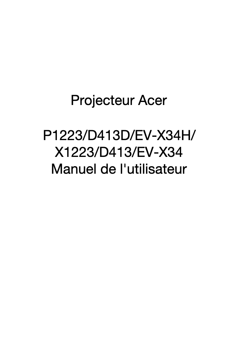 Page 1 de la notice Manuel utilisateur Acer P1223