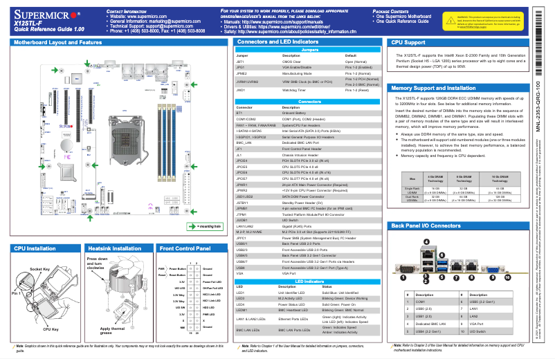 Page 1 de la notice Guide de démarrage rapide Supermicro X12STL-F