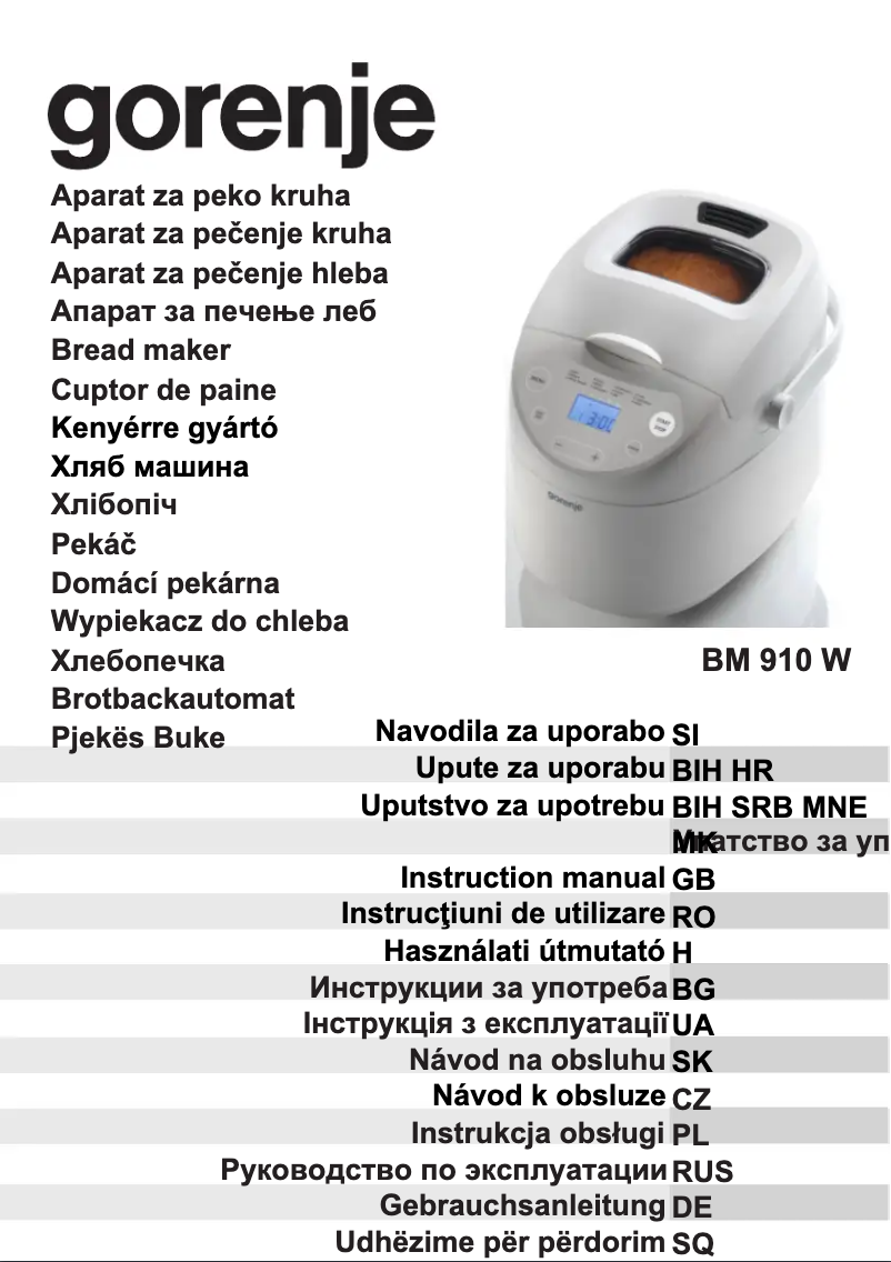 Page n°1 - Manuel utilisateur Gorenje BM910W
