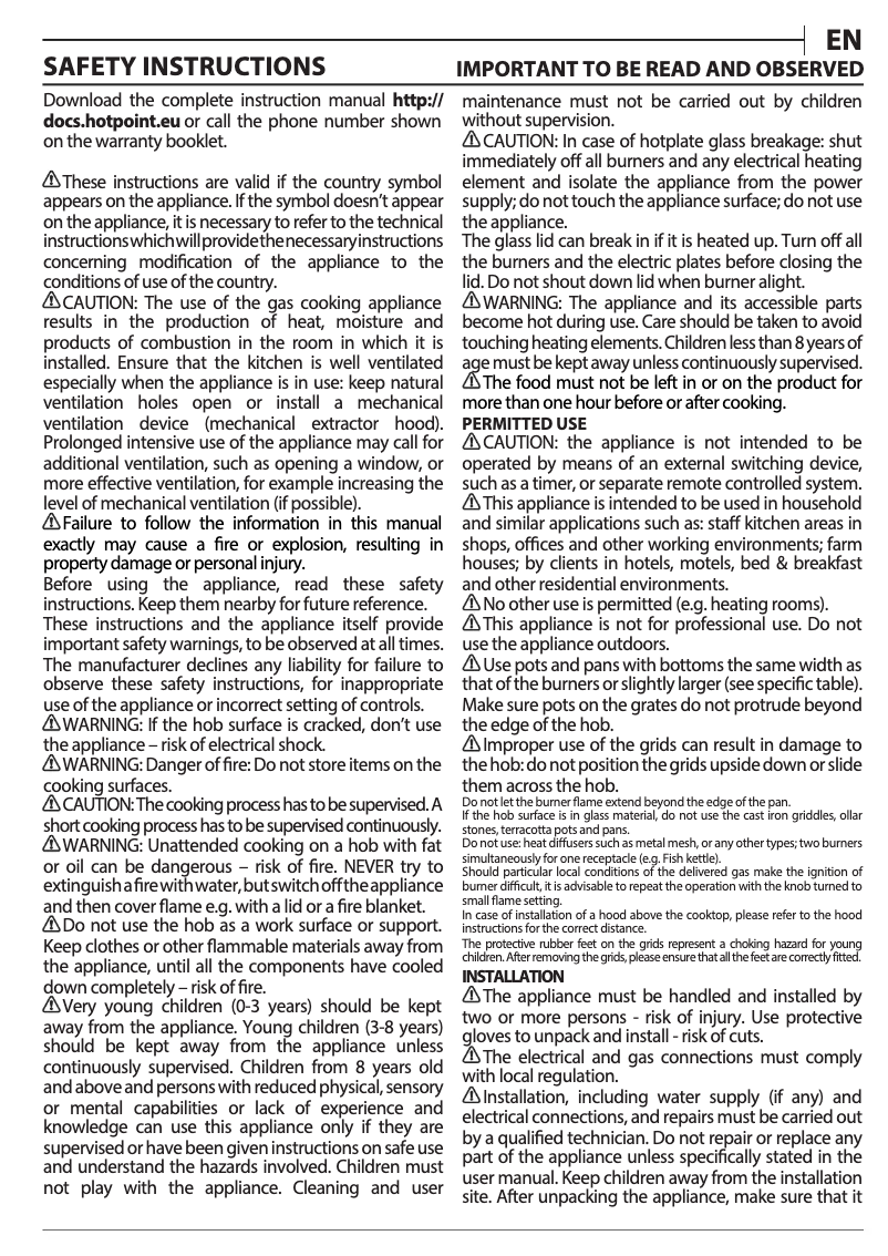 Page n°1 - Manuel utilisateur Hotpoint PCN 750 T (OW) R /HA
