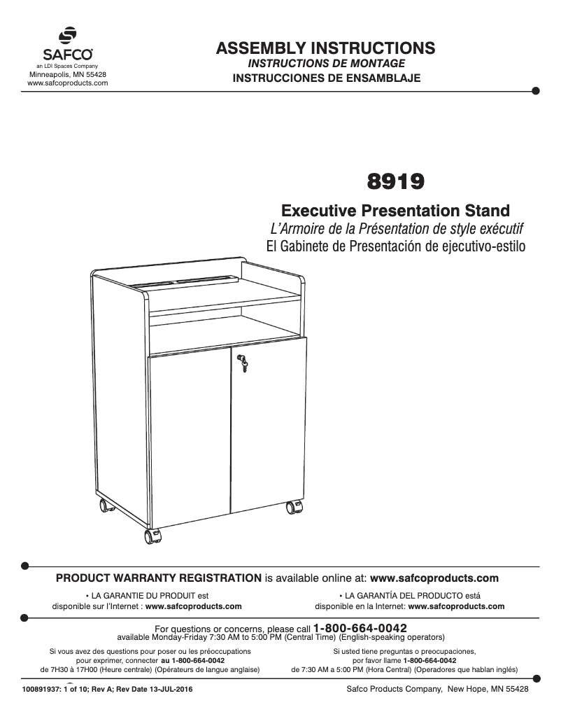 Page 1 de la notice Manuel utilisateur Safco 8919