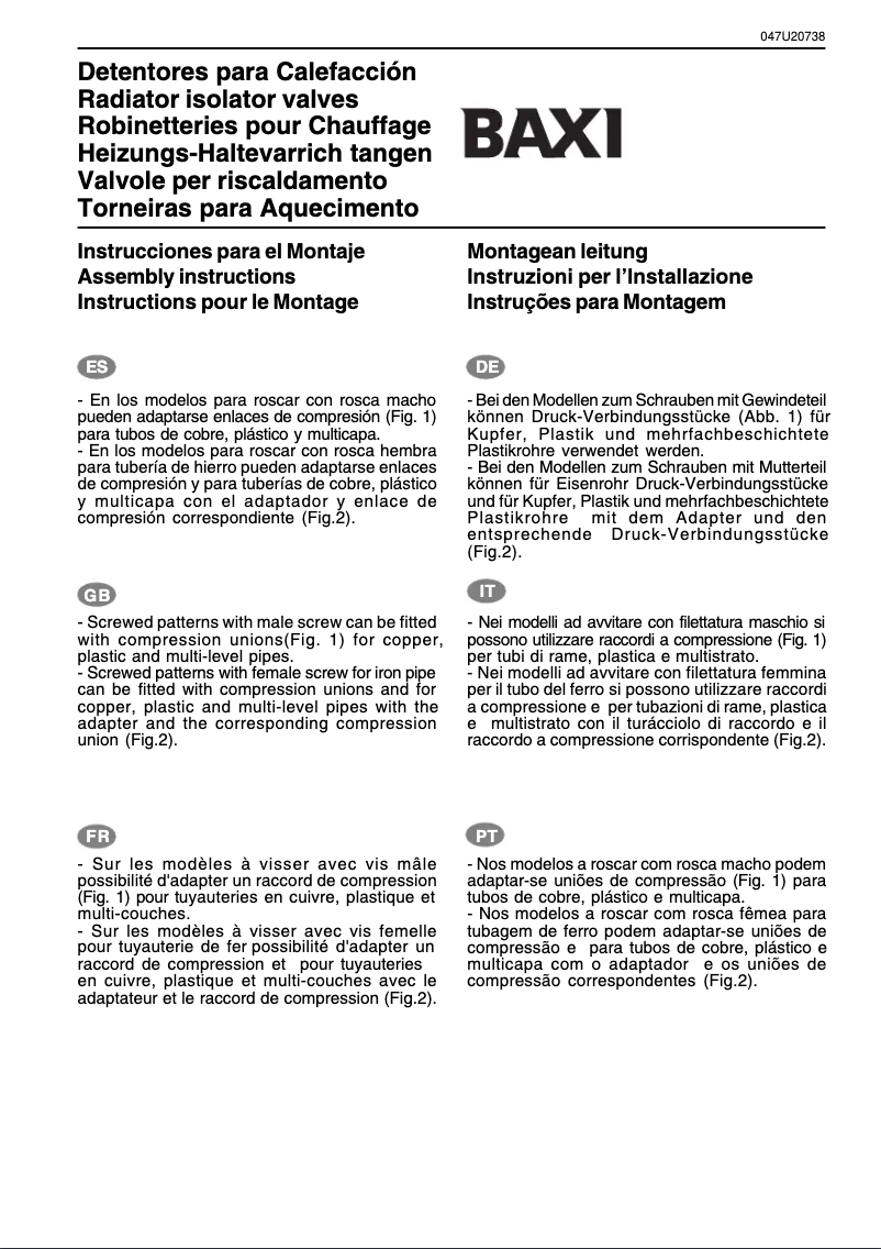 Page 1 de la notice Manuel utilisateur Baxi Detentores