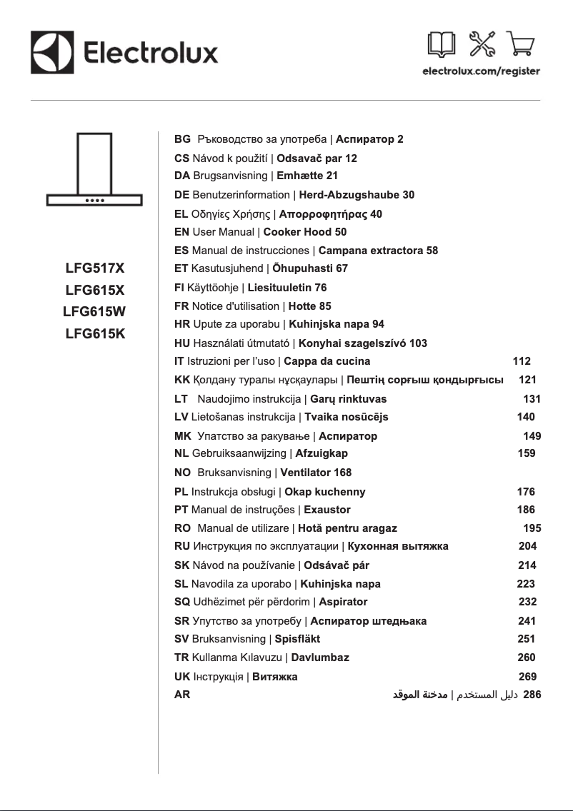 Page 1 de la notice Manuel utilisateur Electrolux LFG615K