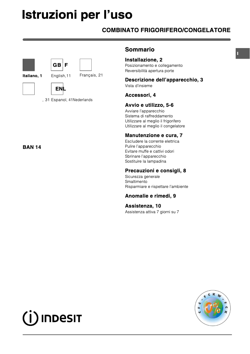 Página 1 del manual Manual de usuario Indesit BAN 14