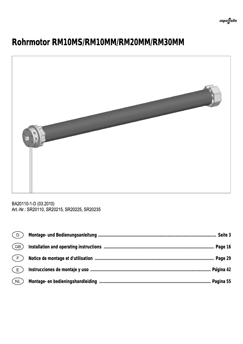 Page 1 de la notice Manuel utilisateur Superrollo RM10MS
