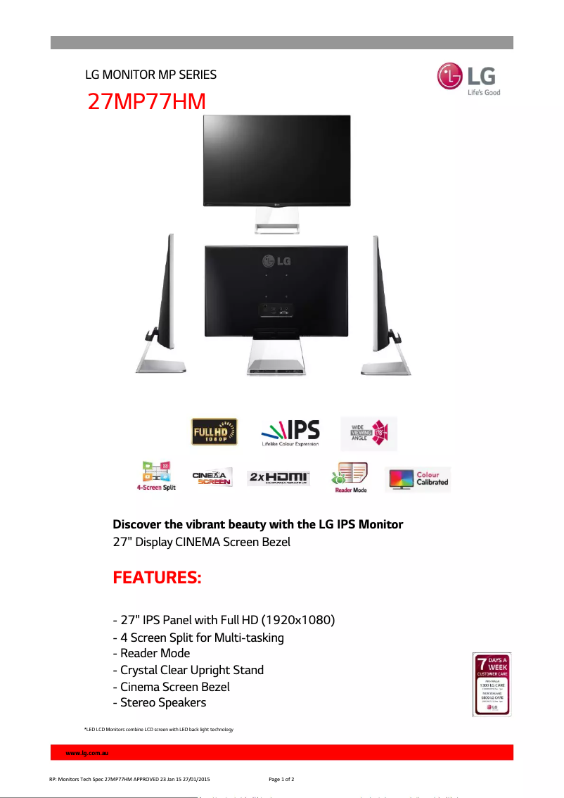 Image de la première page du manuel de l'appareil 27MP77HM-P