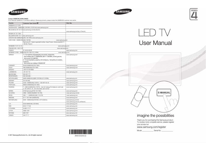 Page 1 de la notice Guide d'installation Samsung UE32D4000NW