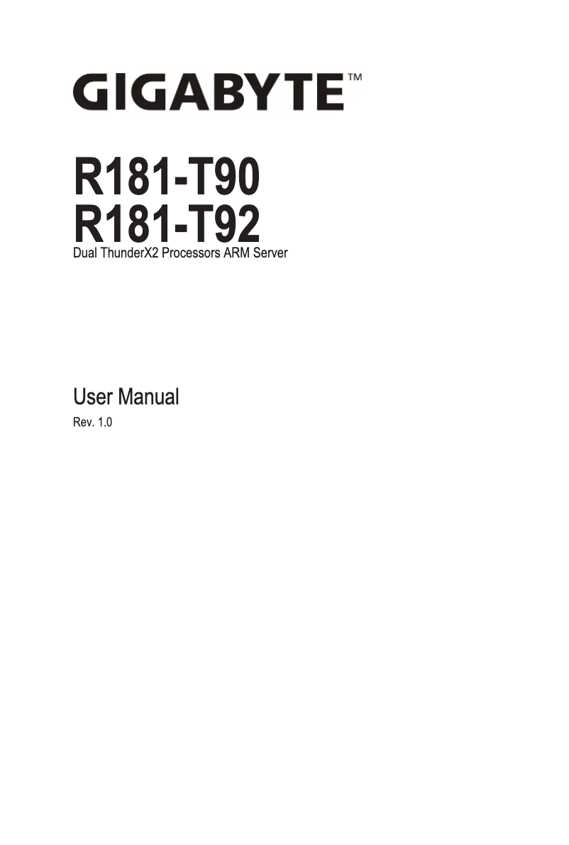 Page 1 de la notice Manuel utilisateur Gigabyte R181-T92