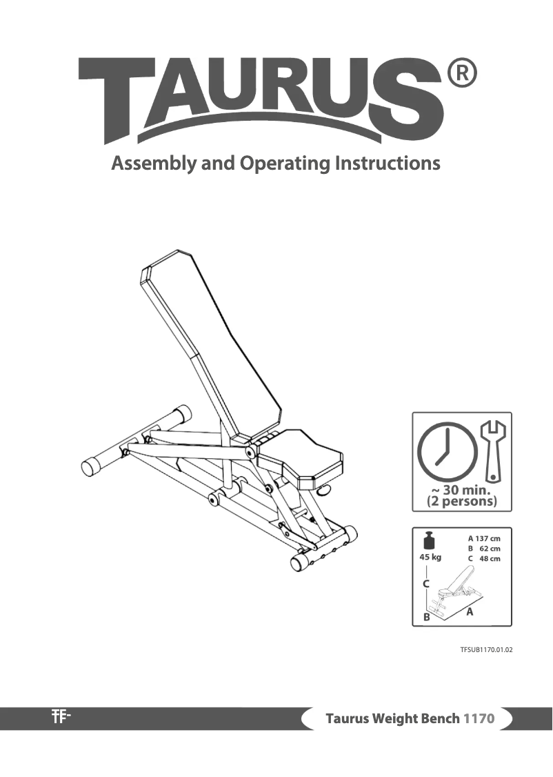 Page n°1 - Manuel utilisateur Taurus Weight Bench 1170